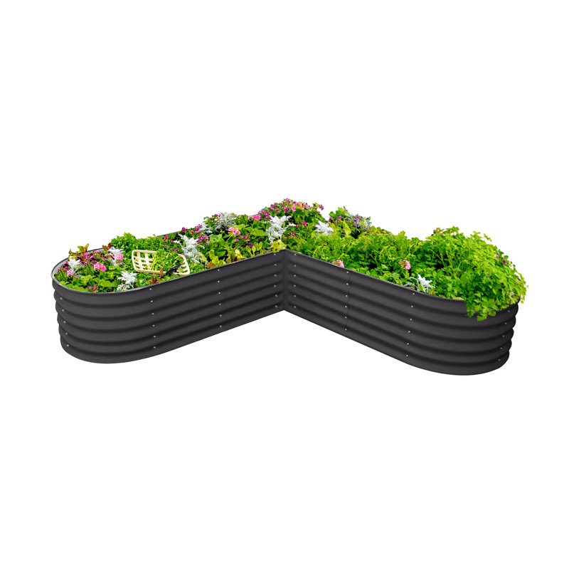 Shaped Metal Outdoor Raised Garden Bed, Modern Grey, 17" H x 84" W x 84" D