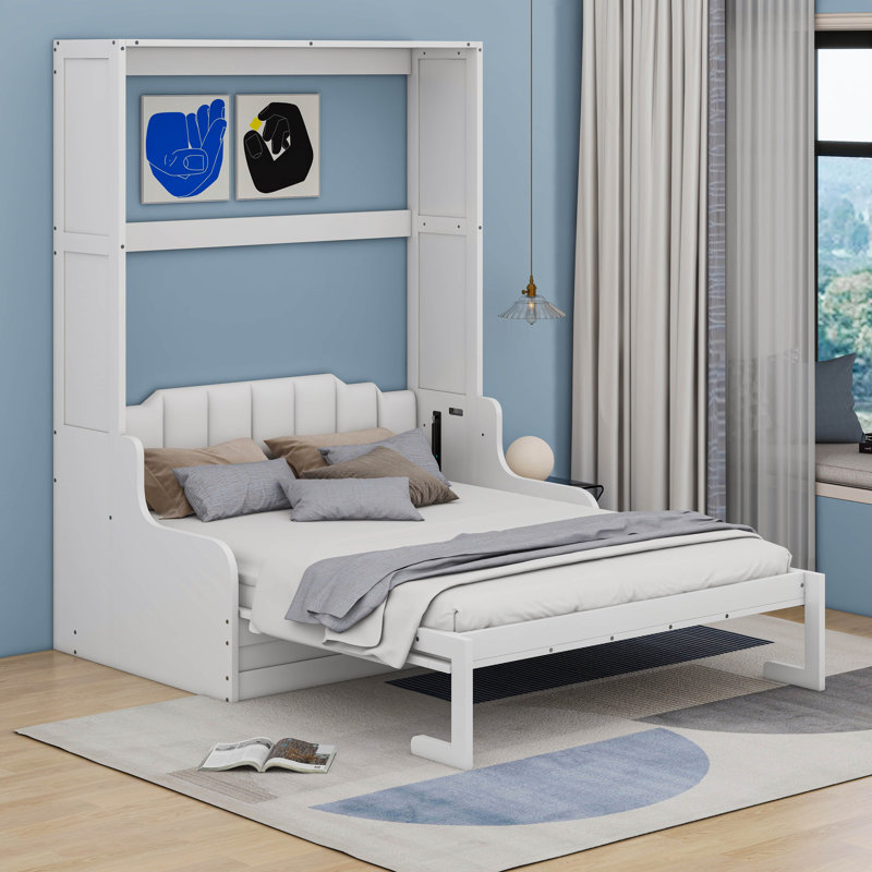 Grand lit escamotable mural avec coussin, Blanc