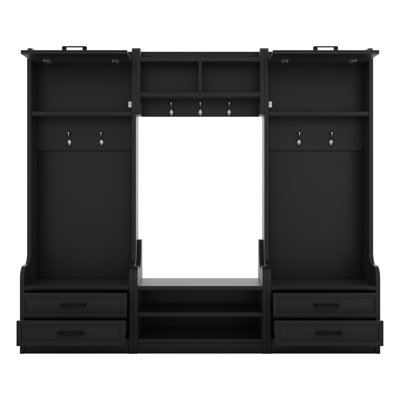 4-In-1 Detachable Hall Tree With Storage And 7 Hooks, Multiple Functions Hallway Coat Rack With Storage Drawers And Cabinet, Black Shoe Bench For Entryway Hallway