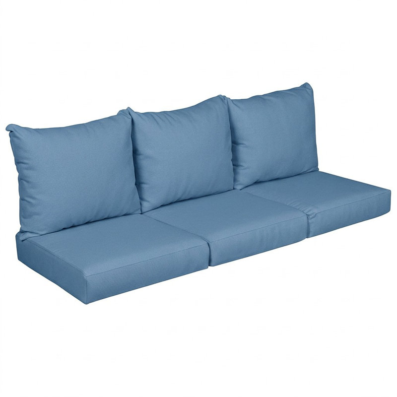 Sunbrella Outdoor Solid Deep Seating Sofa Pillow and Cushion Set, Sunbrella - Canvas Sapphire Blue