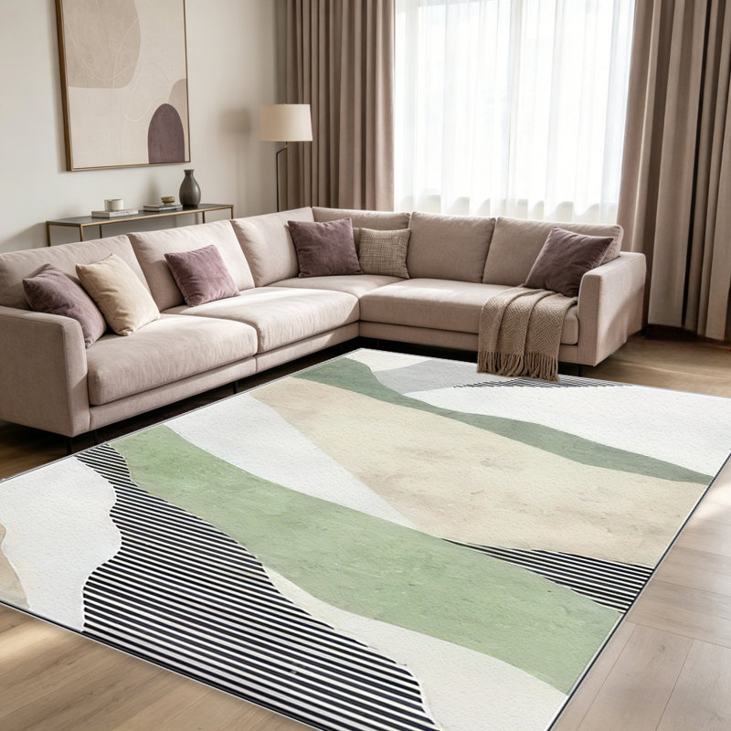 Green Abstract Wave carpet-easy to clean, machine-washable, soft and comfortable; suitable for door mats, kitchens, living rooms, bedrooms, corridors, and laundry areas. Easy to clean, durable carpet for home decoration.