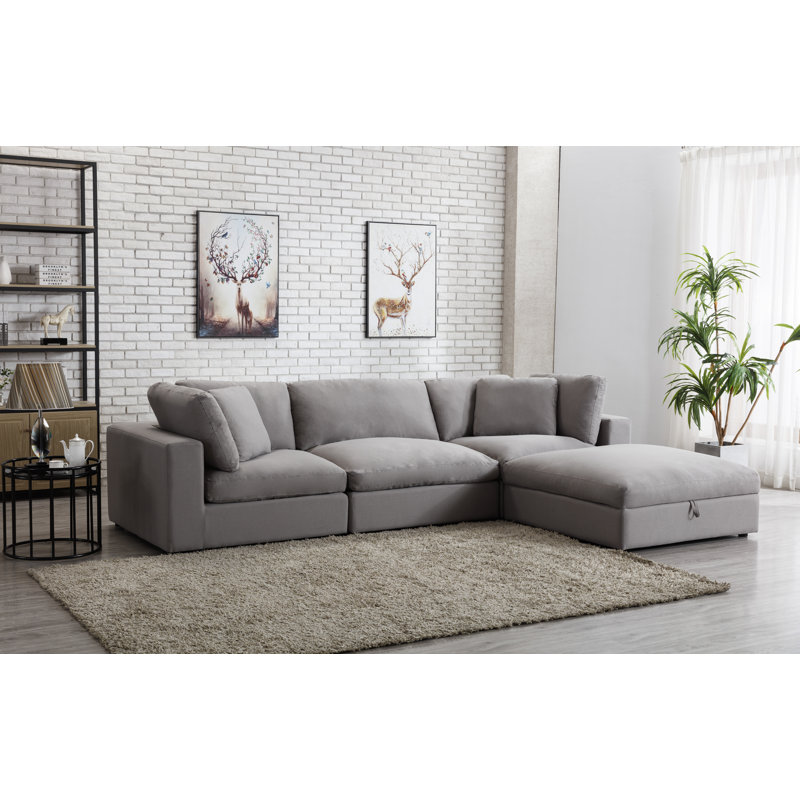 Canapé modulaire réversible avec repose-pieds Haruyoshi, Mélange de polyester graphite