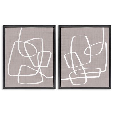 Ensemble de 2 toiles flottantes encadrées Minimal Abstract Busy Line par June Erica Vess