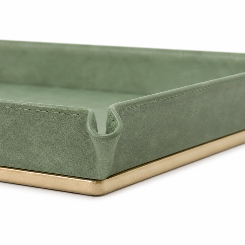 Leather Clutter & Wardrobe Jewelry Display Tray, Gold/Moss Green