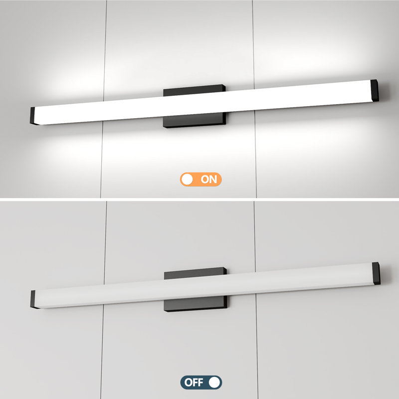 Applique murale pour salle de bain moderne à DEL, Noir mat, H 2,8 po x l 40,6 po x P 4,3 po, 24 W