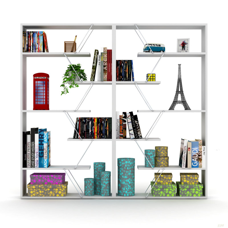 Furnish Home Store Wood Frame Etagere Open Back 6 Shelves Bookcase Industrial Bookshelf For Office And Living Rooms Modern Bookcases Large Bookshelf Organizer (Bookshelf)