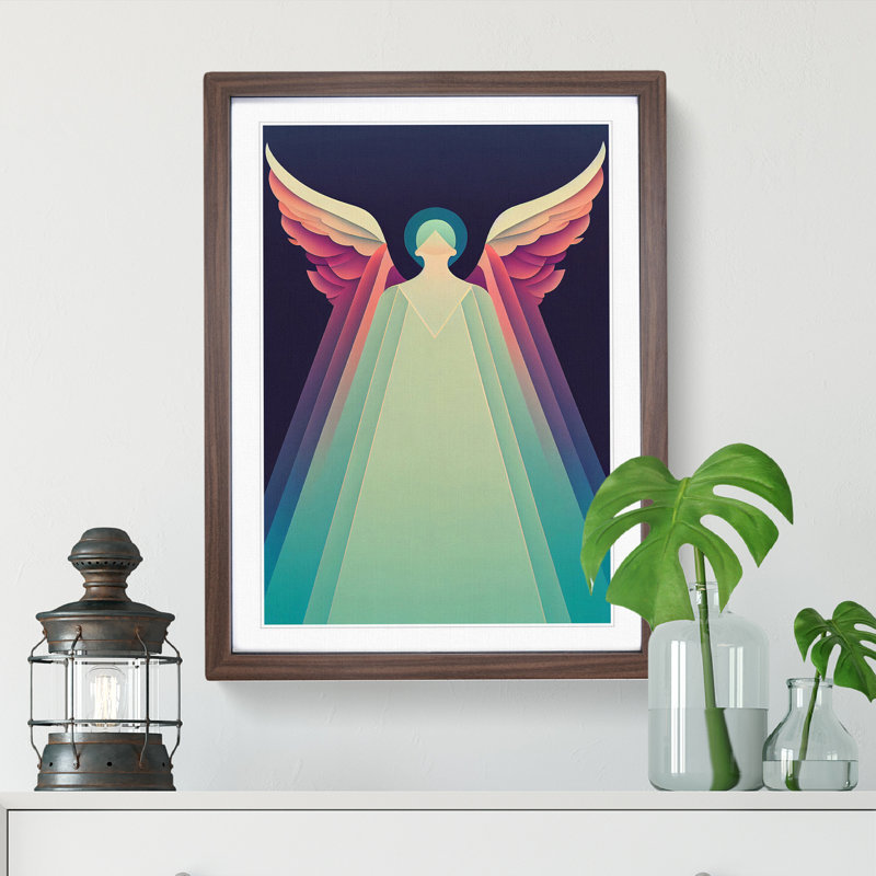 Art Deco Angel Vol.1 - Wall Art, 34cm H x 25cm W x 2cm D, Walnut Framed Paper