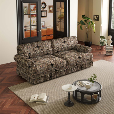 74” Luxuriously Comfortable 3-Seater Cloud Couch, Oxford Fabric Sofa with Elegant Rolled Arms & Pleated Skirt Design for Apartment, Office, and Home