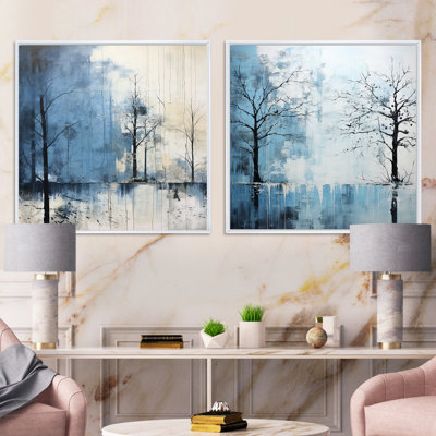 Minimalisme - Charm arbre bleu - ensemble de 2 arbres carrés