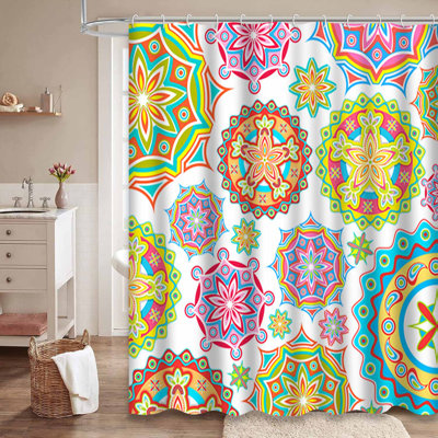 Rideau de douche imperméable à motif floral rétro avec 12 crochets