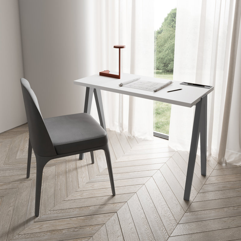 Gundrath Solid Wood Base Writing Desk, Grey, White