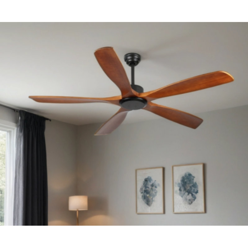 60 Inch wood Ceiling Fan no light with Remote Control, Low Profile Ceiling Fan without Light,Noiseless Reversible DC Motor with Timer