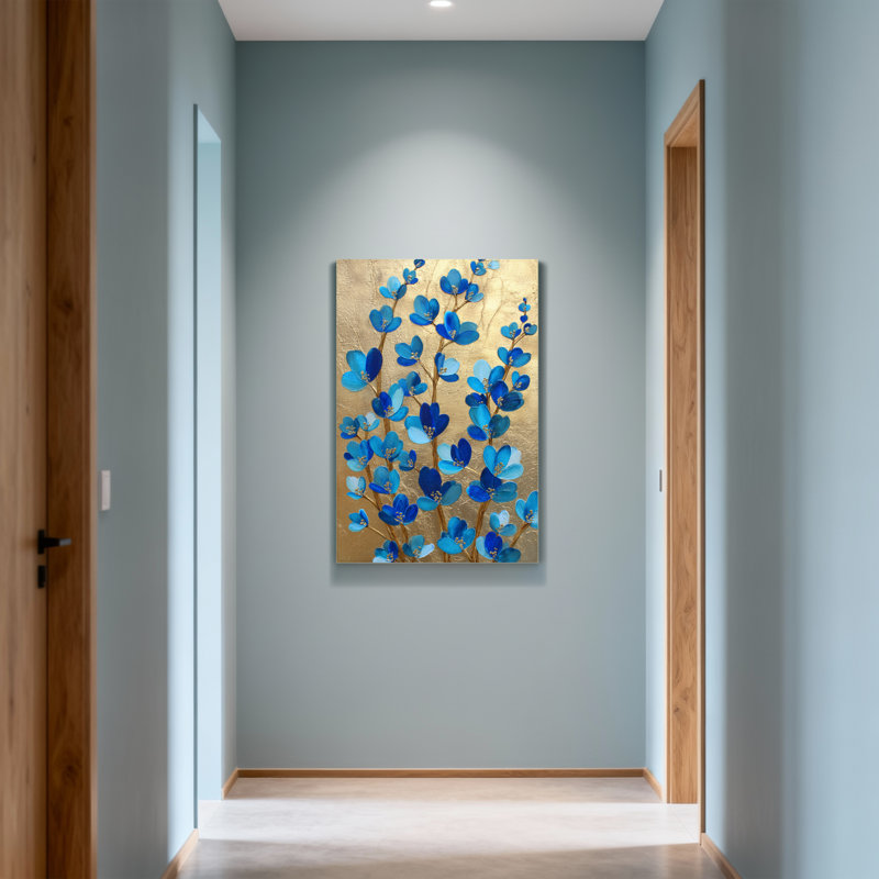 Plantes et fleurs, fleurs bleues sur fond doré
