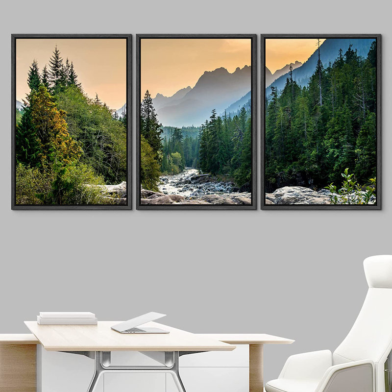 Nature Landscape Colorado Forest Mountain Nature Photograph Landscape Scenery Triptych - Framed Canvas 3 Piece Print