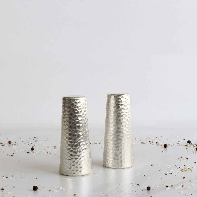 Matte Silver Hammered Salt and Pepper Shaker Set