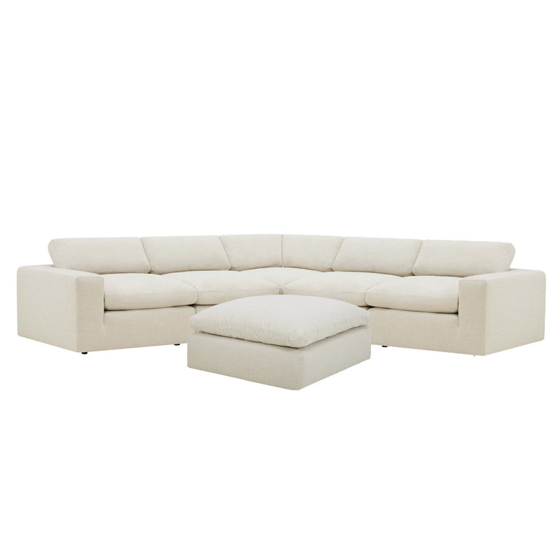 Asher 6 - Piece Upholstered Modular Sectional, Cream Polyester