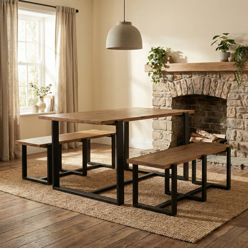 Kitson Pine Solid Wood Top Metal Base Dining Table, 78cm H x 150cm L x 90cm W
