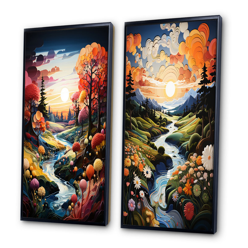 «Fairway A Whimsical», 2 pièces sur toile, Cadre noir, H 20 po x l 24 po