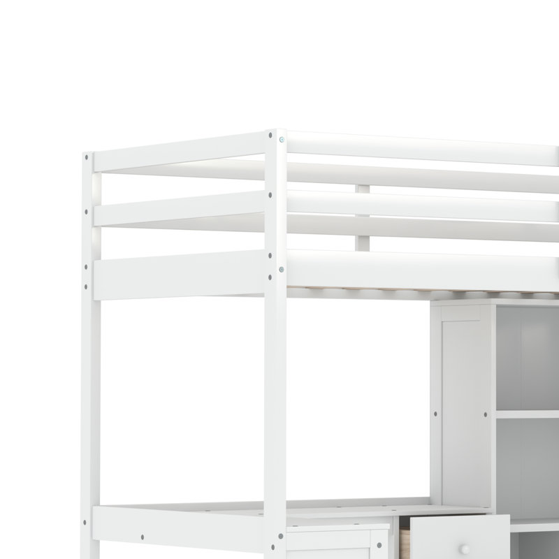 Lit mezzanine simple à 4 tiroirs avec bureau intégré Goran par Harriet Bee, Blanc