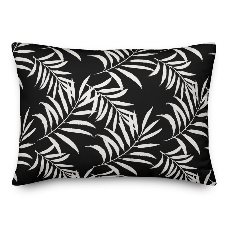 Floral Outdoor Reversible Throw Pillow, 14"H x 20"W, Black