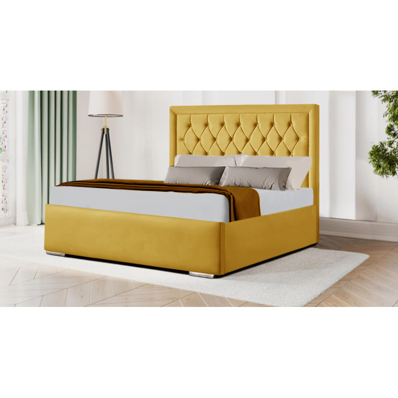 Barbla Upholstered Bed, Yellow Mustard, Double (4'6)