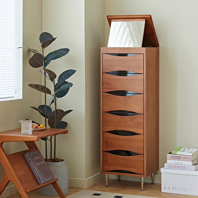 16.54"Retro brown-black solid wood storage cabinet with multiple drawers, Brown/Black