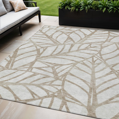 Tapis d'intérieur floral lavable d'intérieur 5 pi x 8 pi brun