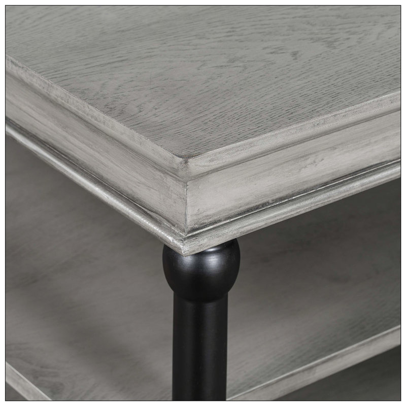 Alfonso Coffee Table With Wooden Legs & 2 Open Shelves, Gray