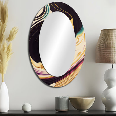 Miroir mural mauve moderne, mauve, doré et bleu Swirl II