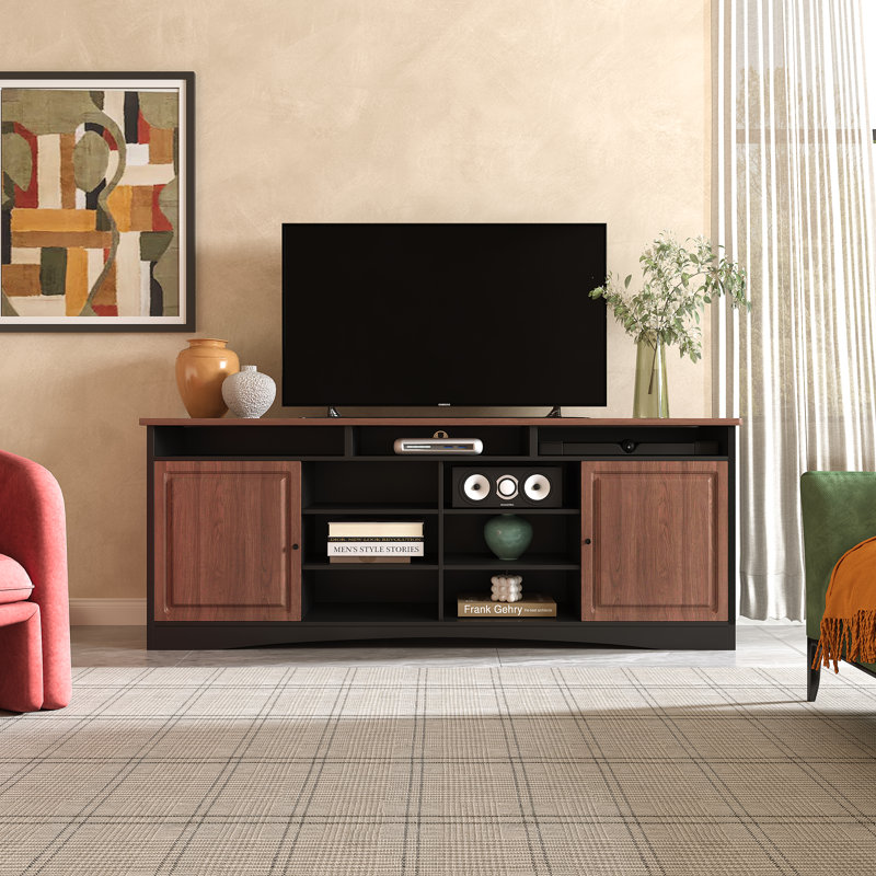 Rutail 78'' Media Console with Open Storage Shelves and Cabinets
