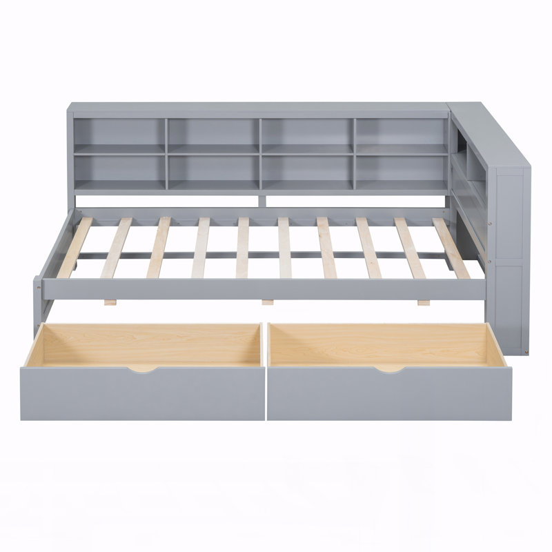 Wooden Twin Size DayBed with 2 Drawers, Grey