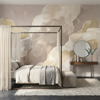 Abstract Wallpaper Painterly Brushstrokes Removable Neutral Tones Wall Decor
