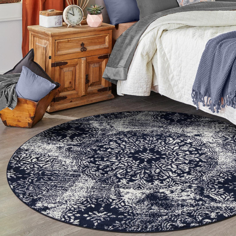Tapis floral Brandt, Rond 7 pi 1 po, Marine