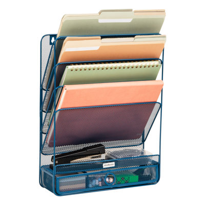 Organiseur de dossiers vertical à 4 niveaux Mind Reader, fixation murale ou utilisation sur bureau, trieur de documents en maille métallique avec tiroir, bureau