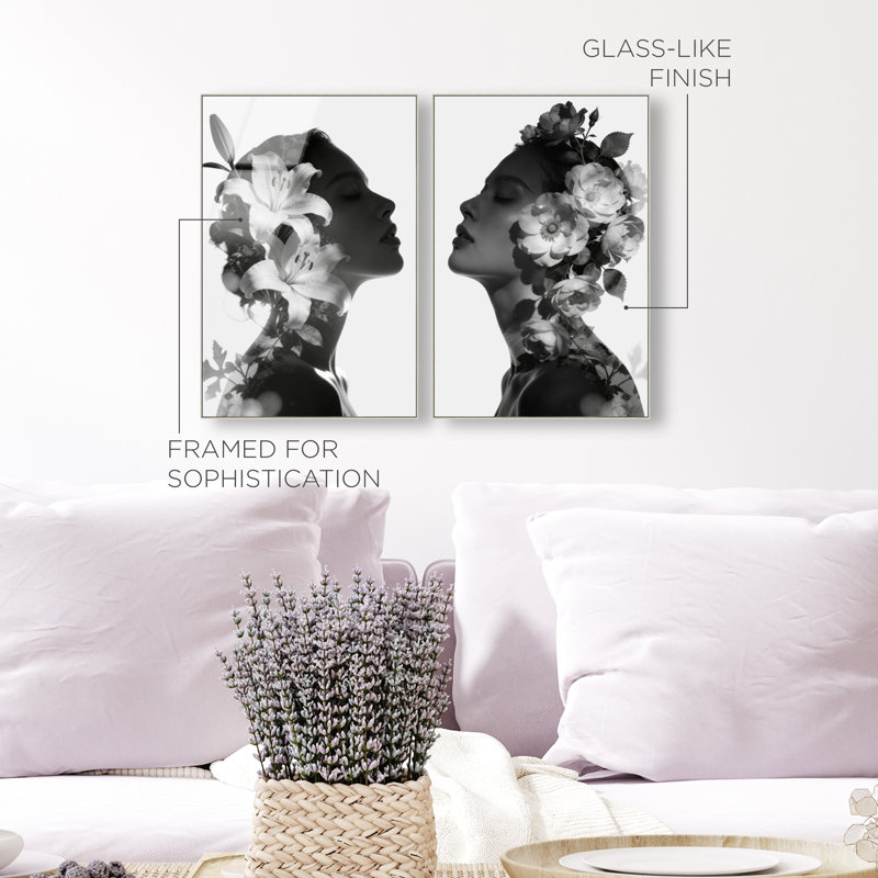 Nocturne Bloom Set High-Gloss Frameless Acrylic Glass Wall Art Floral & Botanical Print by Oliver Gal, Ready to Hang, 10 x 15