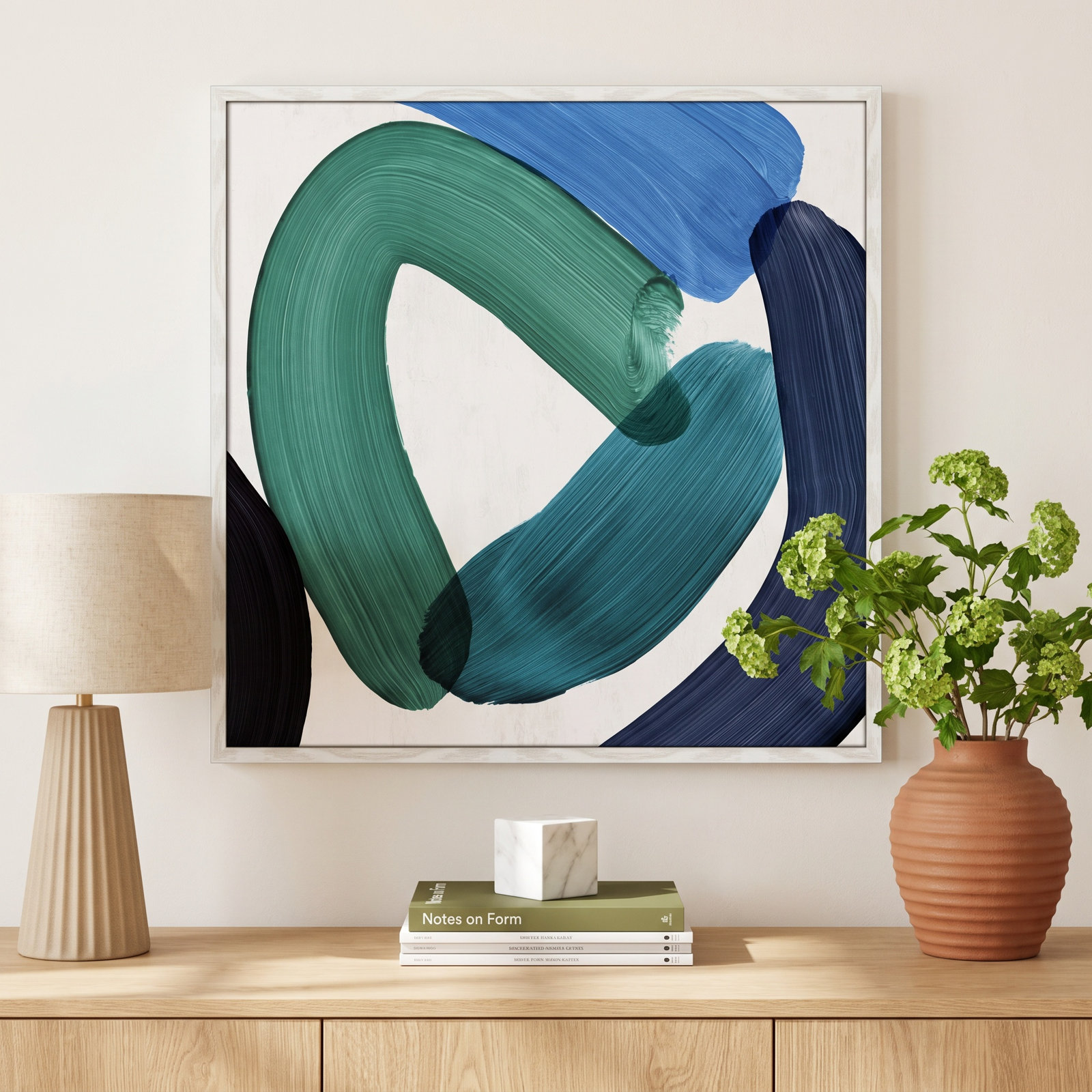 Smooth Bend I Painting, 32" H x 32" W x 0.75" D, White Framed