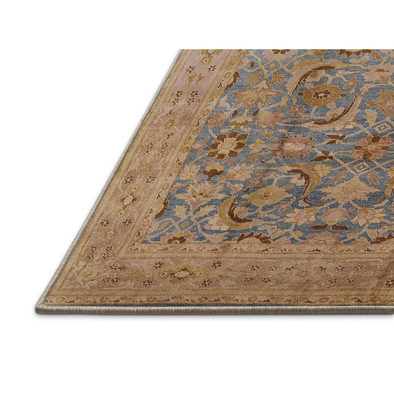 Tapis oriental beige / bleu marine, Rectangle 5 pi x 7 pi