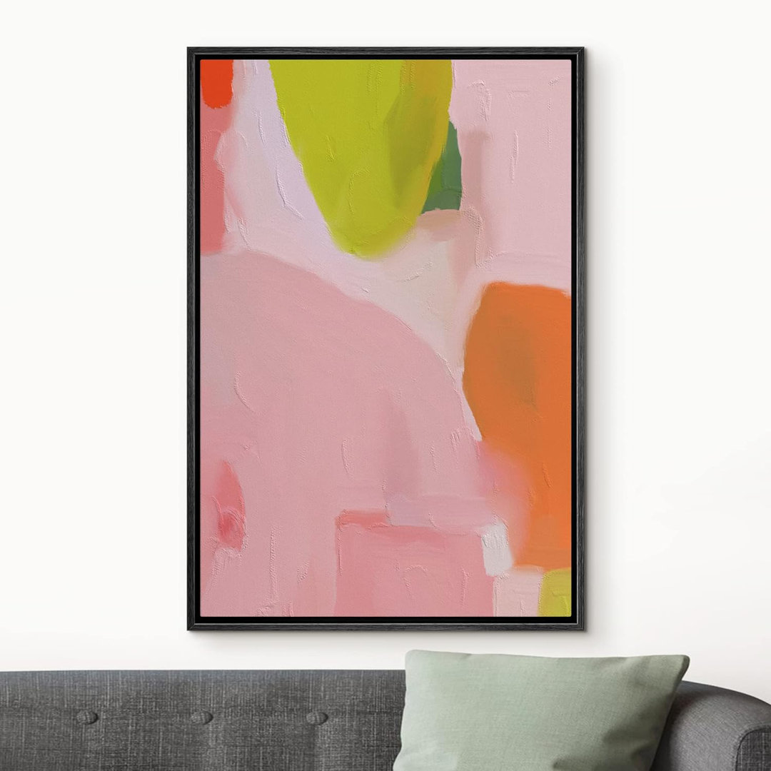 Abstract Colorful Strokes Vibrant Pink Orange Pastel Watercolors Shape Modern Art Decor Bohemian Chic Framed On Canvas Print IDEA4WALL Frame 