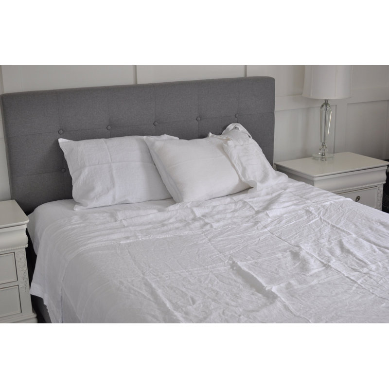 100% Linen Sheet Set, Queen Sheet Set with 2 Pillowcases, Snow Whtie