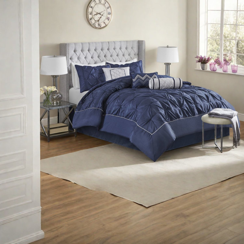 Piece Bedding Sets Queen Polyester Tufted Modern Navy Bedroom Home
