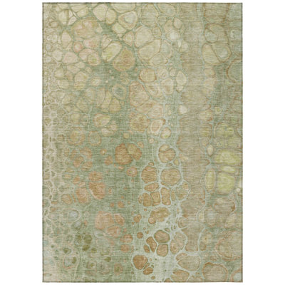 Machine Washable Indoor/Outdoor Xhevrie Aloe Rug