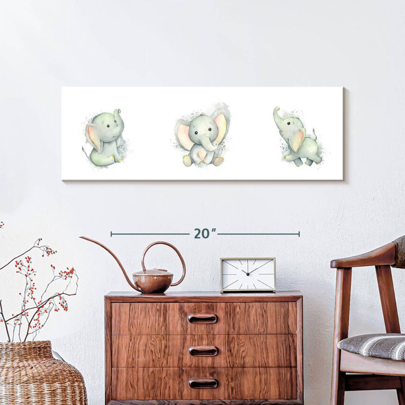 «Playful Baby Elephants Smudge», reproduction sur toile, H 10 po x l 30 po x P 1,25 po