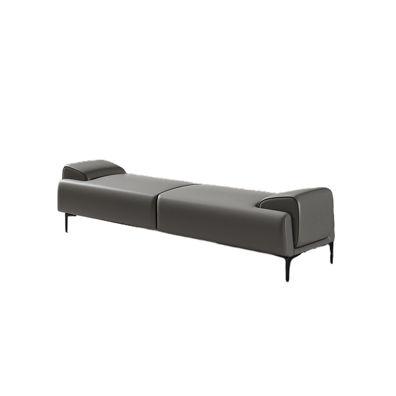 Banc rembourré en cuir Thayn, Gris, H 17,71 po x l 59,05 po x P 17,71 po