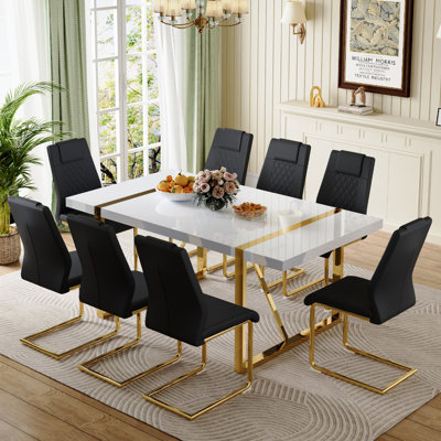 Ensemble de salle à manger pour 8 personnes Neithen, table de salle à manger rectangulaire moderne avec 8 chaises de salle à manger en similicuir de luxe