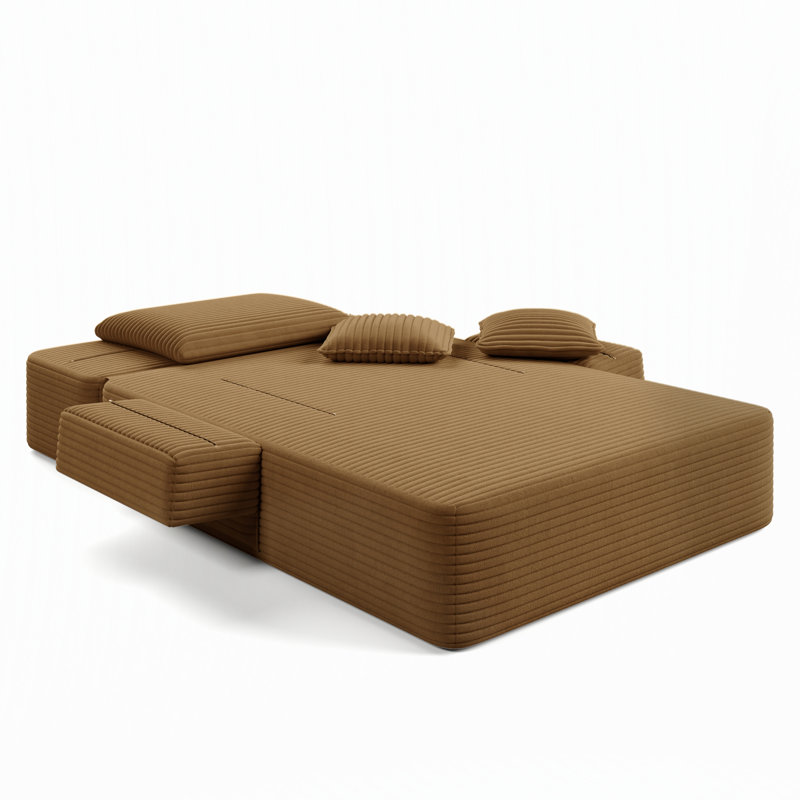 Chaise longue convertible en velours côtelé avec pochette de rangement et sans assemblage, Camel Corduroy