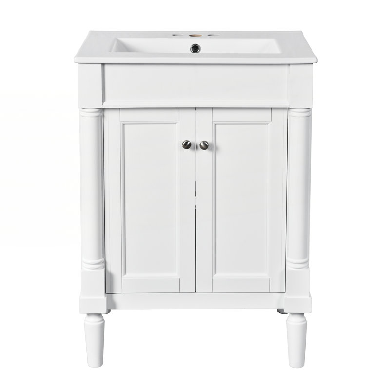 Meuble-lavabo 24 po avec lavabo supérieur, Blanc, Argent argent