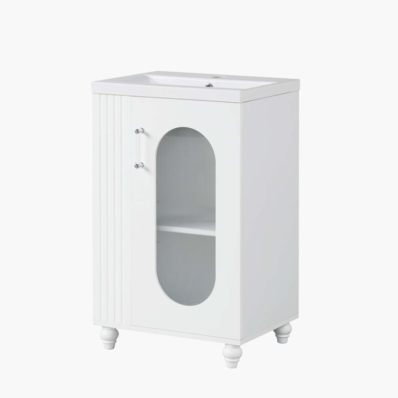 20 in. White MDF Single Sink Freestanding Bath Vanity with Ceramic Top