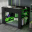 Lit superposé double en bois pleine grandeur avec bureau à hauteur réglable, garde-robe, grand espace de rangement et lumière RVB-799623378