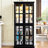 Black Glass Collectibles Cabinet With Adjustable Storage Space, Vintage Metal Handles, And Integrated For Dining Area Decor Antique Display Glass, Shelves, Base, Complementary Bulb Hallway-123520102