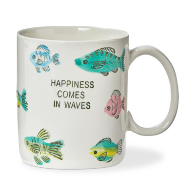 Happiness Comes In Waves Mug White Stoneware Everyday 16 Oz